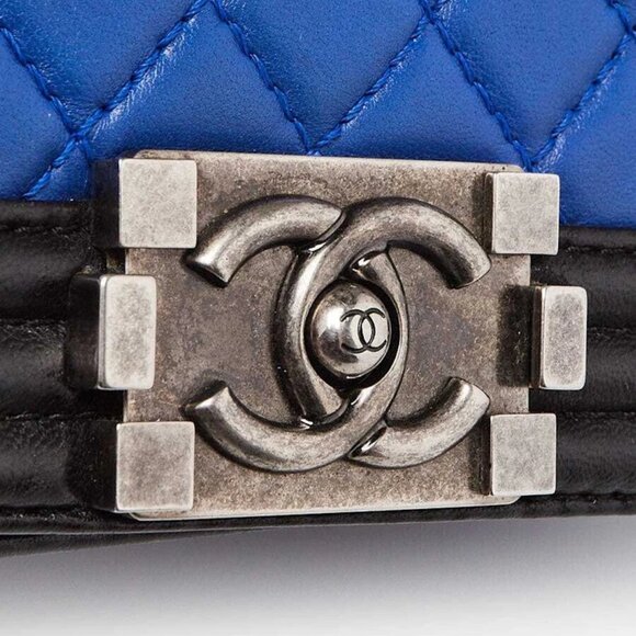 Chanel Blue/Black Quilted Lambskin Leather Small Boy Bag - Picture 5 of 9